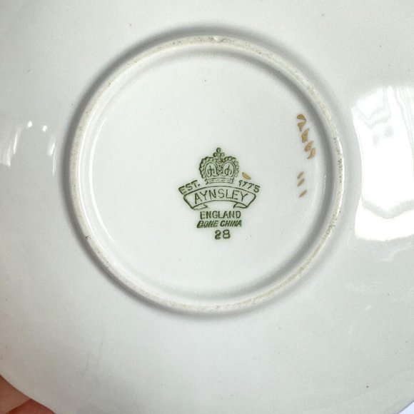 Aynsley Deep Blue No 28 Scalloped Border Gold Accent Floral Thistle Cup Saucer - Picture 8 of 11